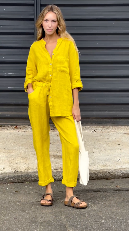 Sunny - Linen shirt and trousers combination set